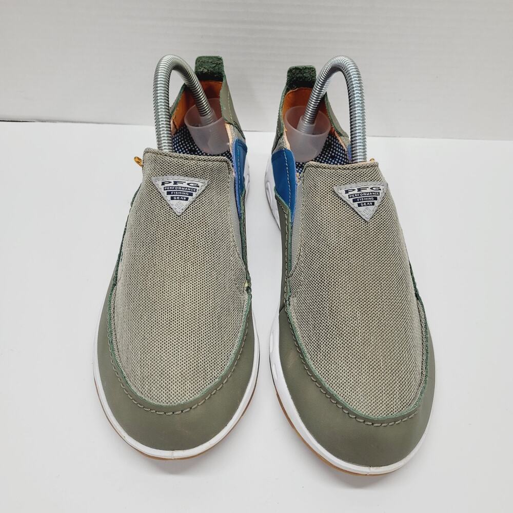 Columbia PFG Bahama Vent Relaxed Men's 7 Olive Green Blue Orange Slip On Boat